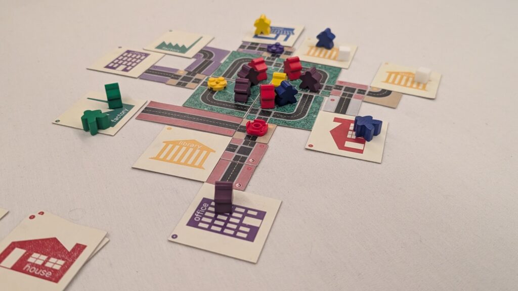 Meeple Run game tiles from a playtest