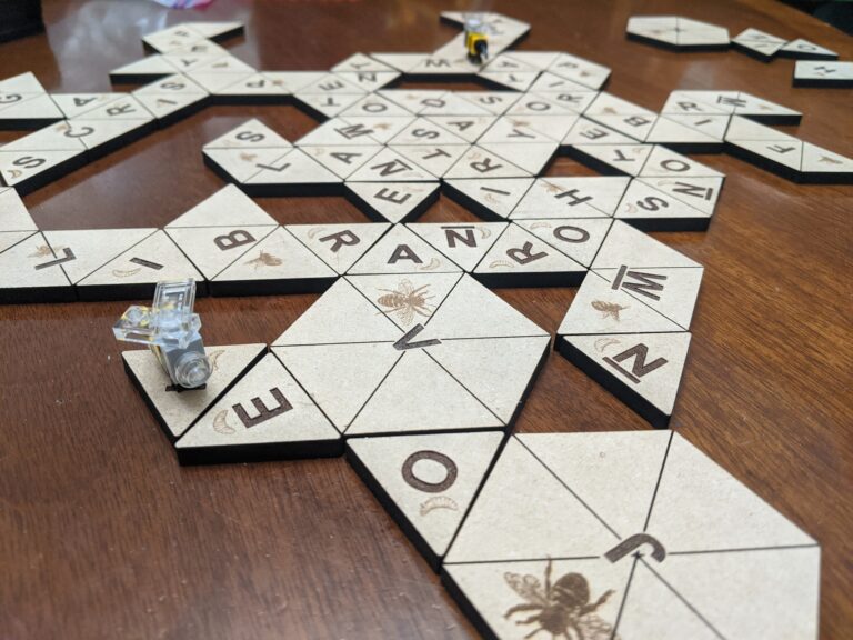 Spelling Bees game tiles from a playtest